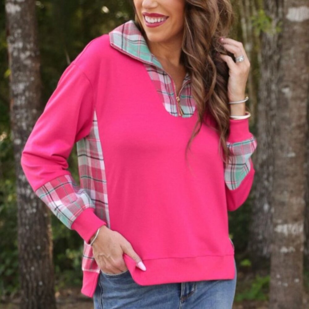 Juniper Plaid Pullover-Pink